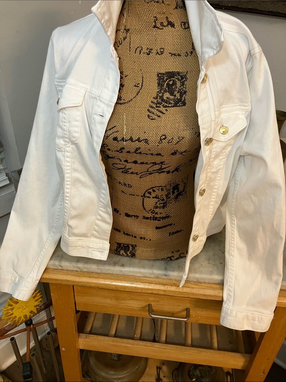 Michael Kors White Denim Jacket with Gold Buttons